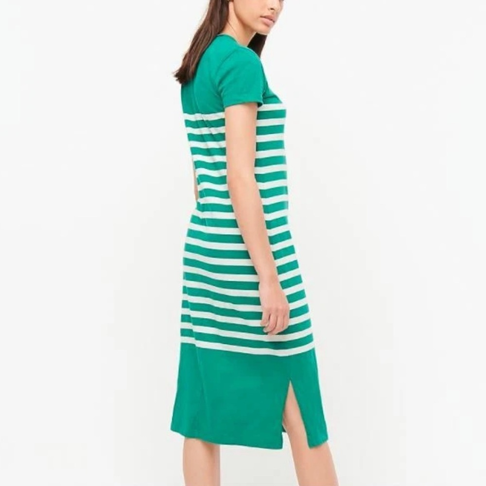 J. Crew Kelly Green and White Striped Midi Tee Dress 100% Cotton Small EUC - Picture 4 of 11
